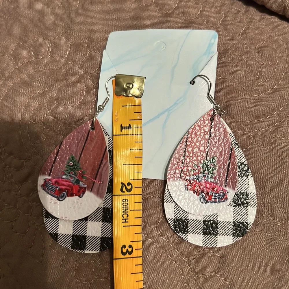 9. Black Plaid Christmas Truck Earrings